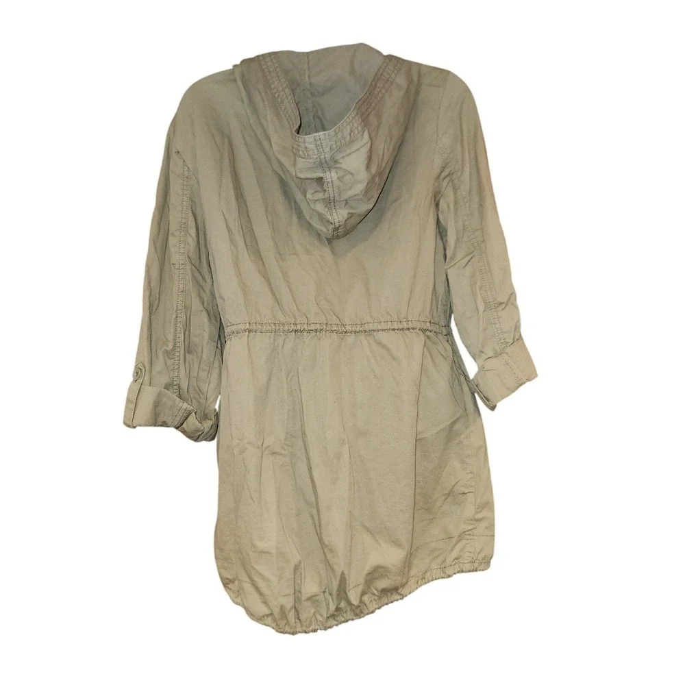 Ruff Hewn Womens Sz Sm‎ Army Green Cotton Jacket Zip Front Cinch String EUC